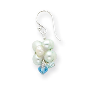 Sterling Silver Cultured Pearl & Blue Crystal Dangle Earrings