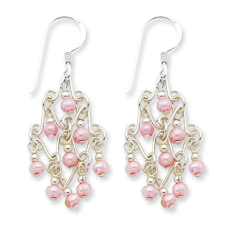 Sterling Silver Pink Cultured Pearl Fancy Dangle Earrings
