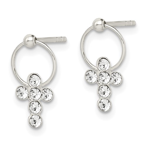 Sterling Silver 1in CZ Circle Cross Earrings