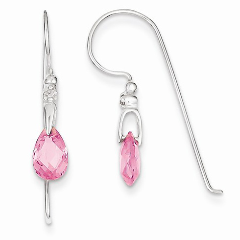 Sterling Silver Pink Teardrop Cubic Zirconia Earrings