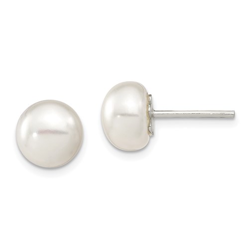 Sterling Silver 9mm White Cultured Pearl Button Earrings