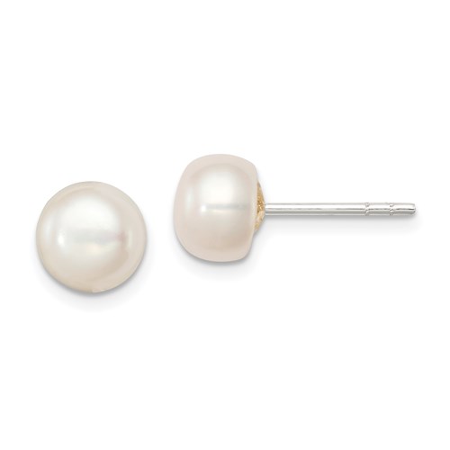 Sterling Silver 7mm White Cultured Pearl Button Earrings