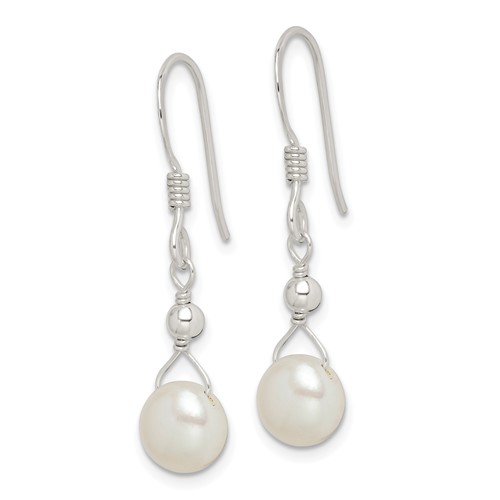 Sterling Silver 7mm Freshwater Cultured Button Pearl Dangle Earrings