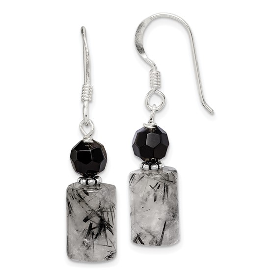 Sterling Silver Black Crystal & Rutilated Quartz Earrings