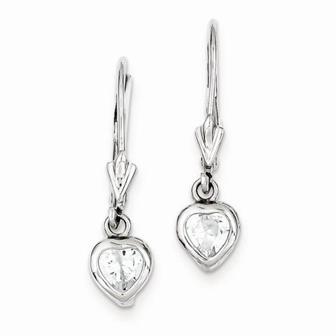 Sterling Silver Heart Cubic Zirconia Leverback Earrings