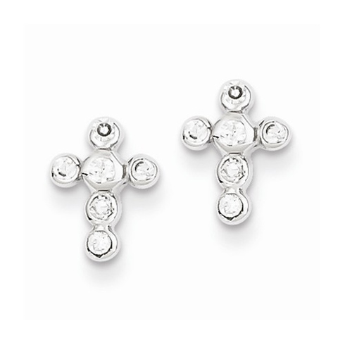 Sterling Silver Cubic Zirconia Bezel Cross Earrings