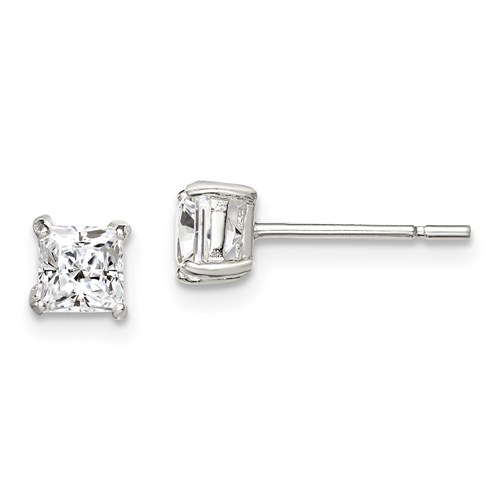 Sterling Silver 4mm CZ Princess Stud Earrings