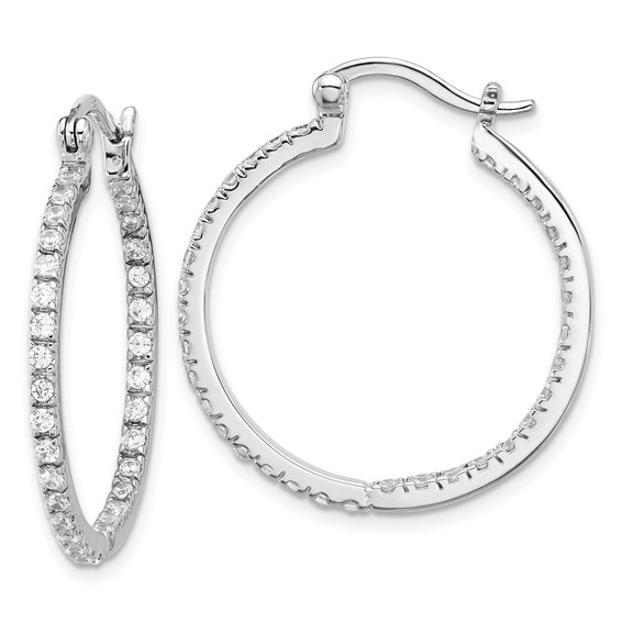 Sterling Silver Cubic Zirconia Hoop Earrings 1 1/4in