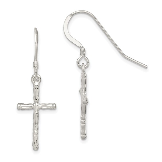 Sterling Silver 3/4in Cross Earrings with Shepherd Hooks