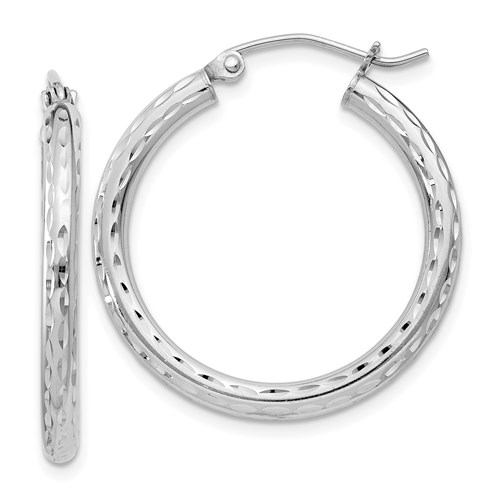 Sterling Silver 3/4in Diamond-cut Hoop Earrings 2.25mm