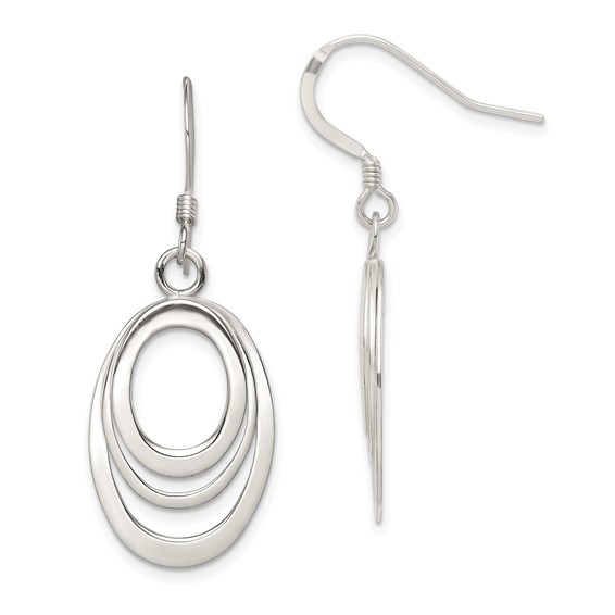 Sterling Silver Three Oval Cut-out Dangle Earrings