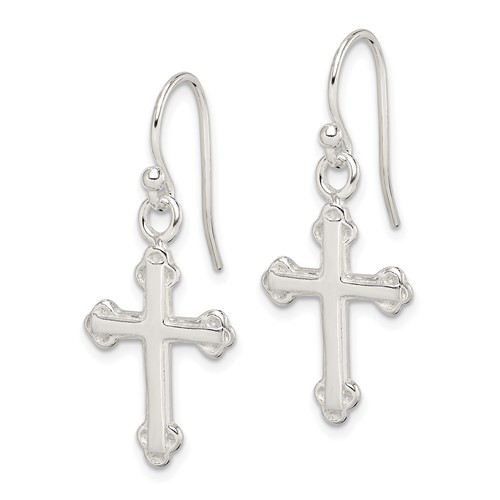 Sterling Silver 3/4in Budded Cross Dangle Earrings
