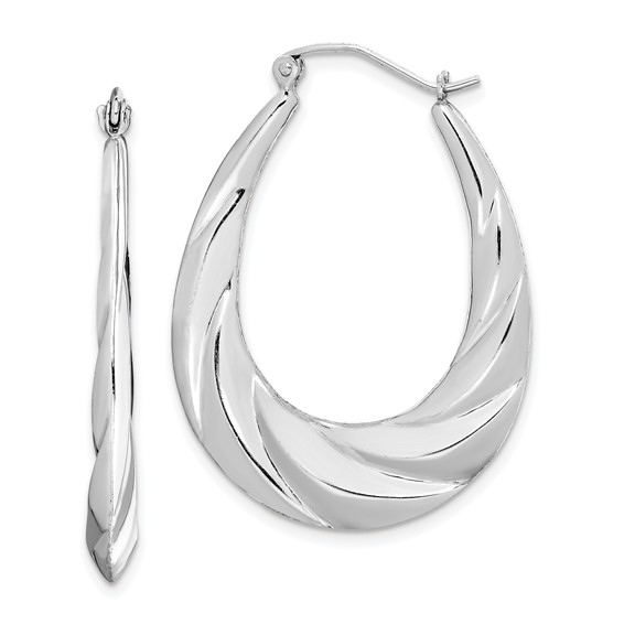 Sterling Silver 1 1/4in Scalloped Twisted Hoop Earrings