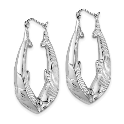 Sterling Silver Rhodium-Plated Dolphin Hoop Earrings 1.25in