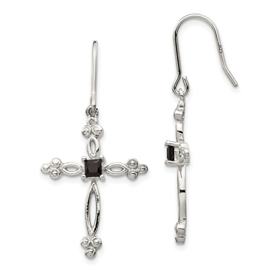 Sterling Silver Diamond Accent Black CZ Cross Earrings