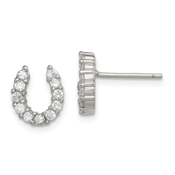 Sterling Silver CZ Horseshoe Post Earrings