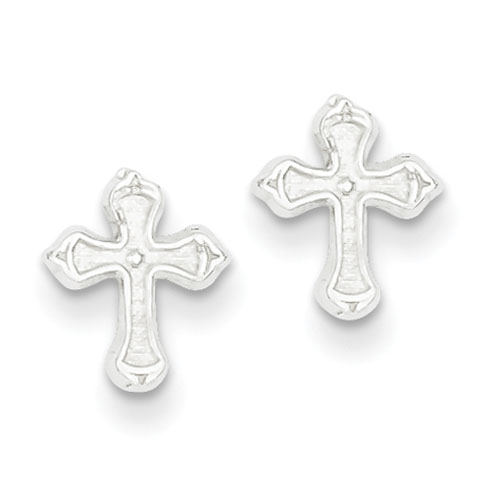 Sterling Silver 5/16in Mini Pointed Cross Earrings