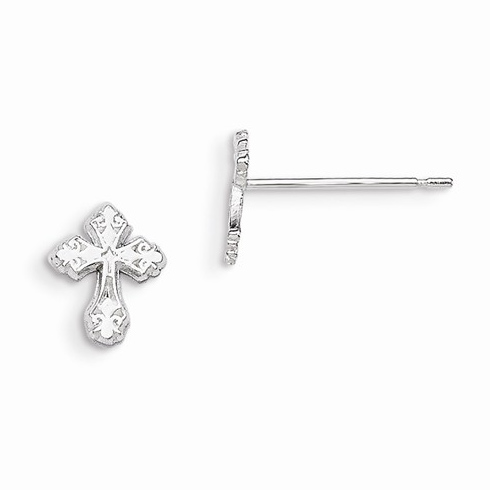 Sterling Silver 3/8in Budded Cross Mini Earrings