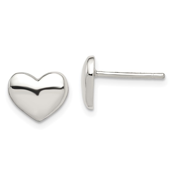Sterling Silver 3/8in Polished Heart Post Earrings