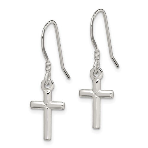 Sterling Silver Beveled Cross Dangle Earrings