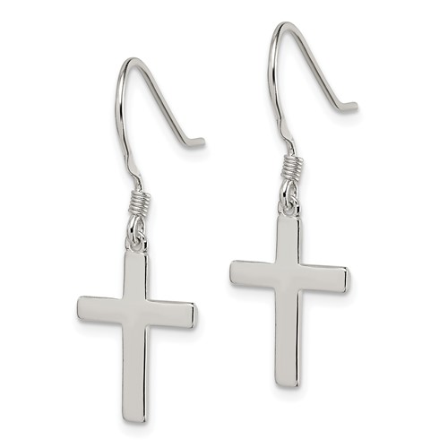 Sterling Silver Polished Cross Dangle Earrings