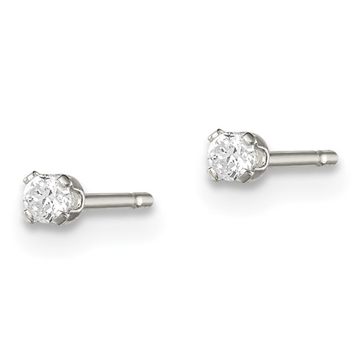 Sterling Silver 2mm Round Snap Set CZ Stud Earrings