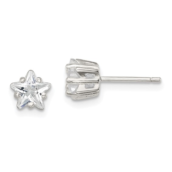 Sterling Silver 6mm Star CZ Stud Earrings