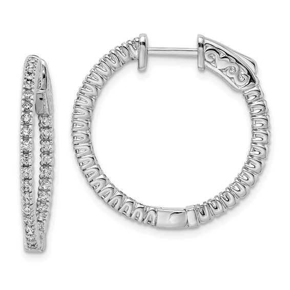Sterling Silver CZ 60 Stone Inside Outside Hoop Earrings 1in