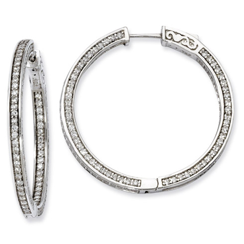 Sterling Silver CZ Inside and Out Hoop Earrings 1 1/2in