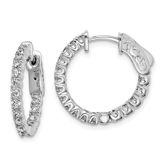 Sterling Silver Cubic Zirconia Inside and Out Hoop Earrings U-Shaped Setting 3/4in