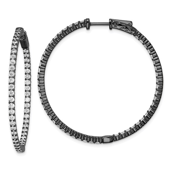 1 1/2in Sterling Silver Black Plated with CZ Hoop Earrings