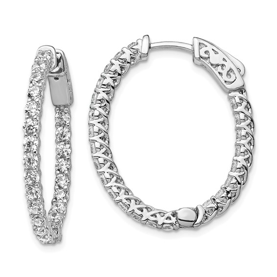 Sterling Silver 1 1/8in CZ Oval Inside Out Hoop Earrings