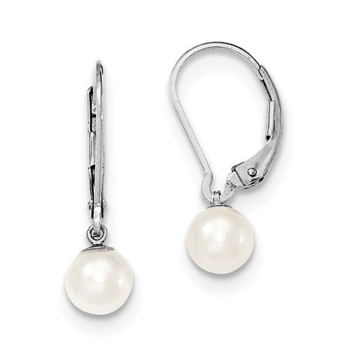 Sterling Silver 6mm Freshwater Cultured Pearl Leverback Earrings QE7657