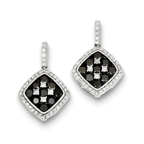 Sterling Silver 2 Ct Black and White Diamond Post Earrings