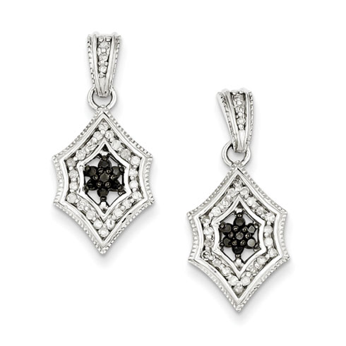 0.5 Ct Sterling Silver Black & White Diamond Star Earrings