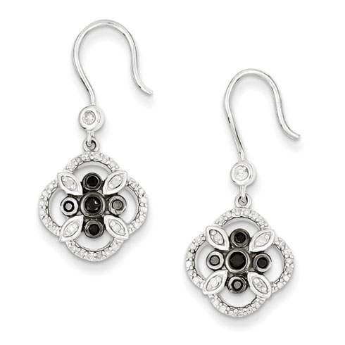 0.5 Ct Sterling Silver Black & White Diamond Pond Earrings