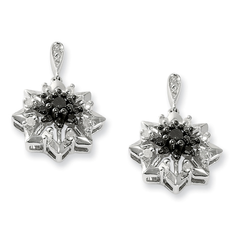 0.5 Ct Sterling Silver Black & White Diamond Fireburst Earrings