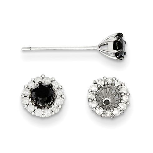 Sterling Silver 0.91 Ct Black and White Diamond Earring Jackets Studs