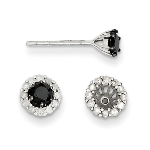 Sterling Silver 1 Ct Black and white Diamond Earring Jacket with Stud