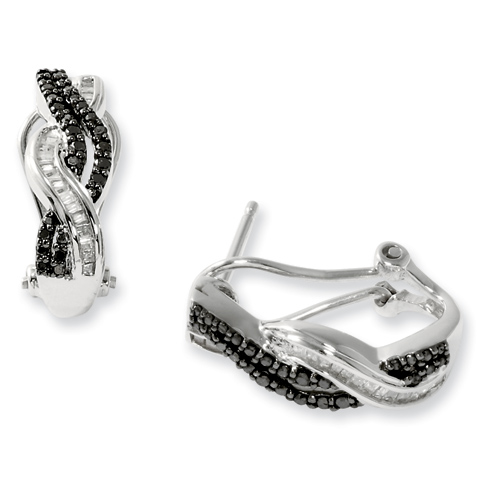 0.50 Ct Sterling Silver Black and White Diamond Post Earrings