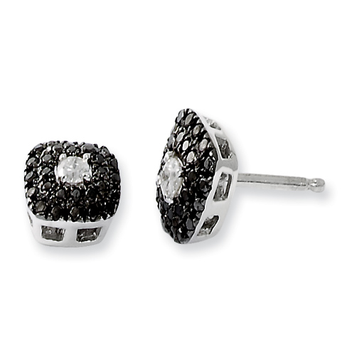 Sterling Silver 0.25 Ct Black and White Diamond Square Earrings
