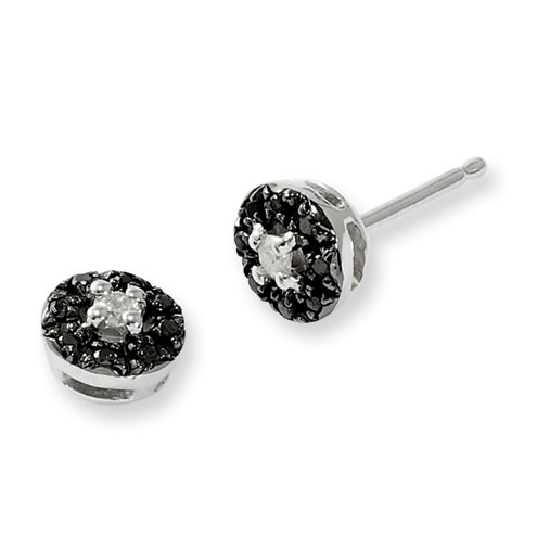0.12 Ct Sterling Silver Black and White Diamond Circle Post Earrings