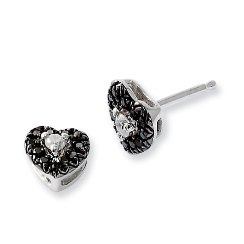 0.16 Ct Sterling Silver Black Diamond Heart Post Earrings