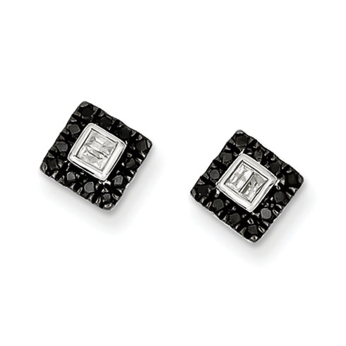 0.22 Ct Sterling Silver Black and White Diamond Square Post Earrings