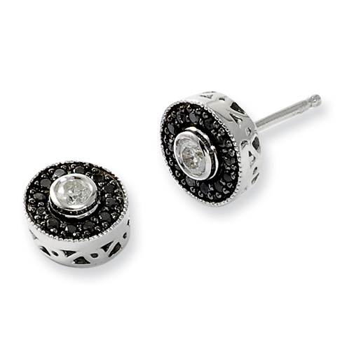 0.24 Ct Sterling Silver Black and White Diamond Round Post Earrings