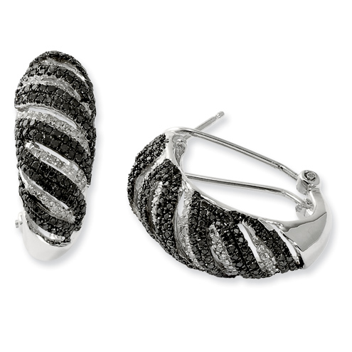 Sterling Silver 1.5 Ct Black and White Diamond Earrings Omega Backs