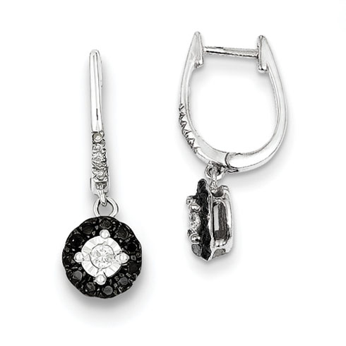 Sterling Silver 0.35 Ct Black White Diamond Circle Hoop Earrings