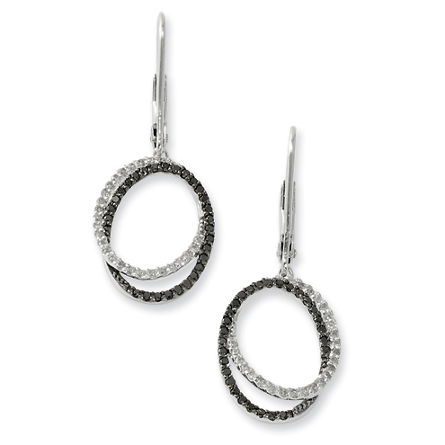 0.50 Ct Sterling Silver Black and White Diamond Dangle Earrings