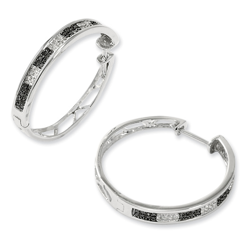 0.36 Ct Sterling Silver Black & White Diamond Hoop Earrings