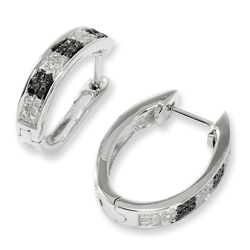 0.18 Ct Sterling Silver Black and White Diamond Hoop Earrings